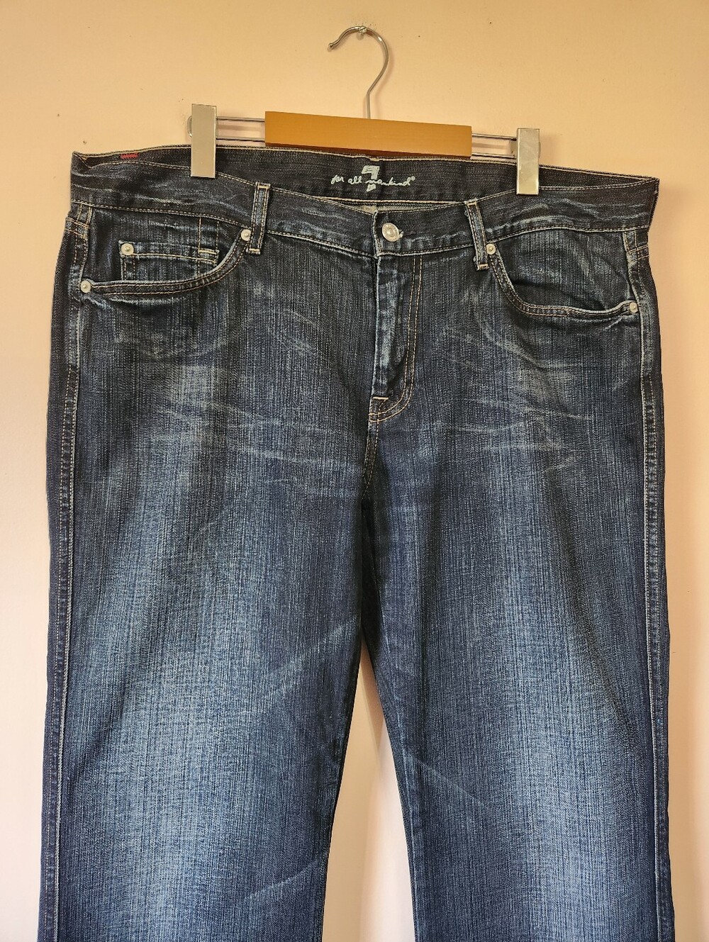 7 For All Mankind "A" Pocket Men's Jeans Sz 38 Made in USA Distressed Bootcut - Picture 2 of 14